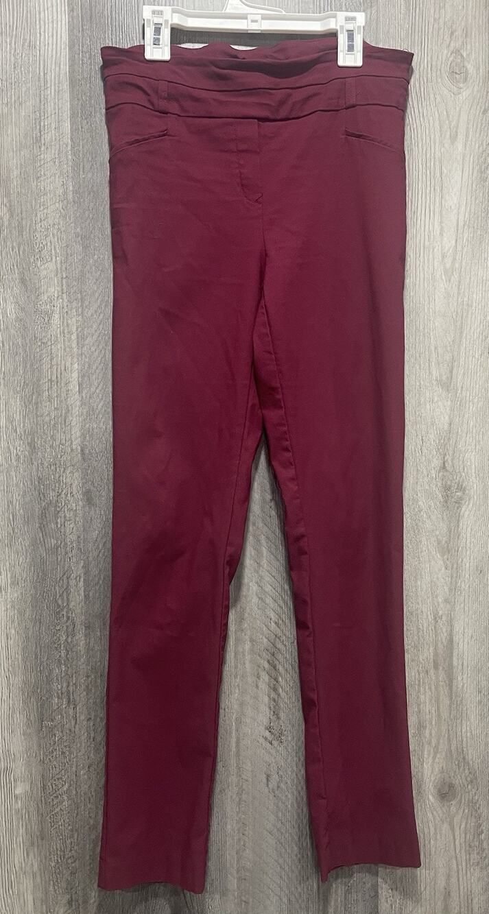 Rekucci Womens Stretch Pull-On Straight Leg Pants Bergundy Sz 6